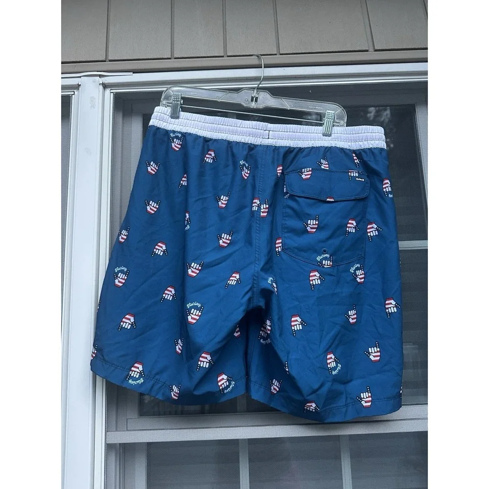 Hurley Swim Shorts Mens Blue Patriotic Shaka Trunks Lined Quick Dry Size XL